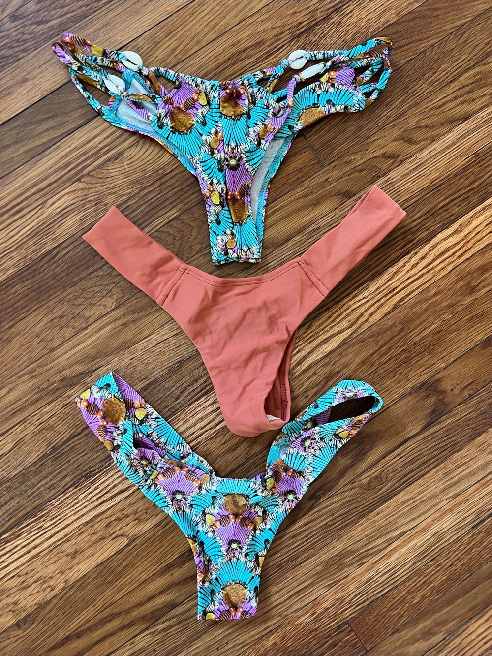 Montce Swim One-Piece Swim Bottoms - Turquoise Floral and Coral - All Size L